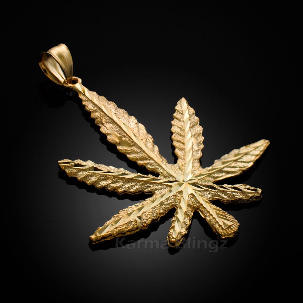 Solid Gold Marijuana Leaf Cannabis Pendant Karma Blingz