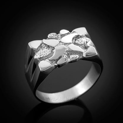 Mens White Gold Nugget Ring Karma Blingz