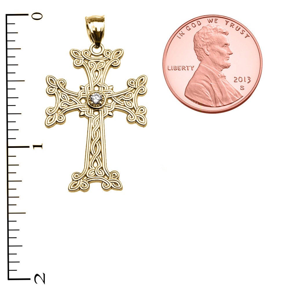 Gold Armenian Cross Diamond Solitaire Pendant Necklace (10k, 14k, yellow, white, rose gold) Karma Blingz