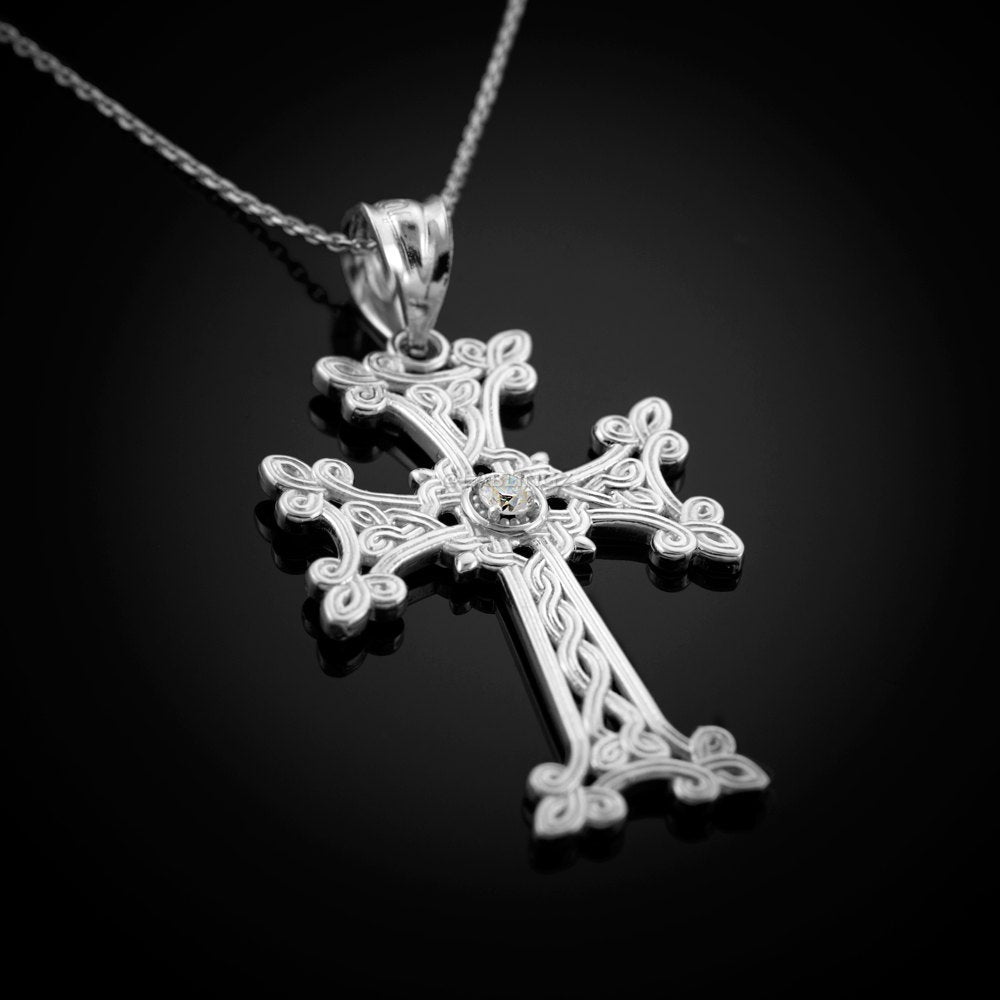 Gold Armenian Cross Diamond Solitaire Pendant Necklace (10k, 14k, yellow, white, rose gold) Karma Blingz