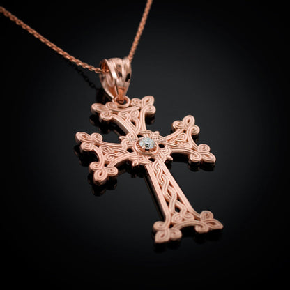 Gold Armenian Cross Diamond Solitaire Pendant Necklace (10k, 14k, yellow, white, rose gold) Karma Blingz