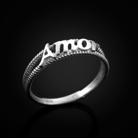 Sterling Silver AMOR Ladies Milgrain Ring Karma Blingz