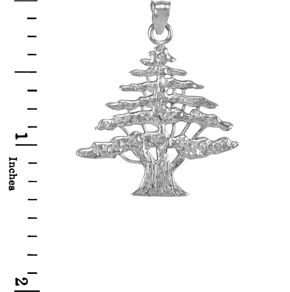 Sterling Silver Lebanon Cedar Tree Pendant Necklace - Midsize Unisex Lebanese Pendant FDJ