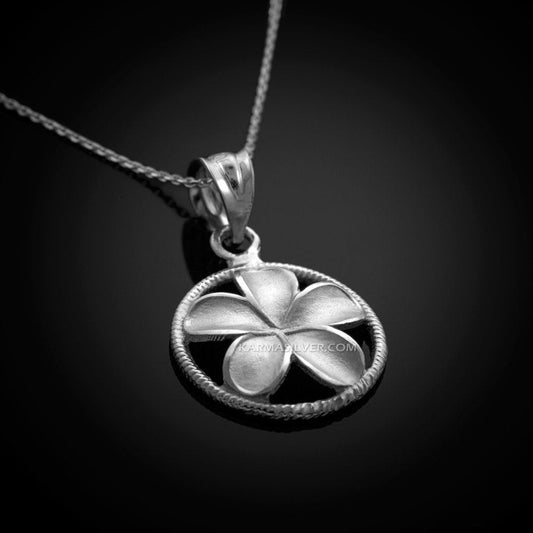 Sterling Silver Hawaiian Plumeria Flower Pendant Necklace Karma Blingz