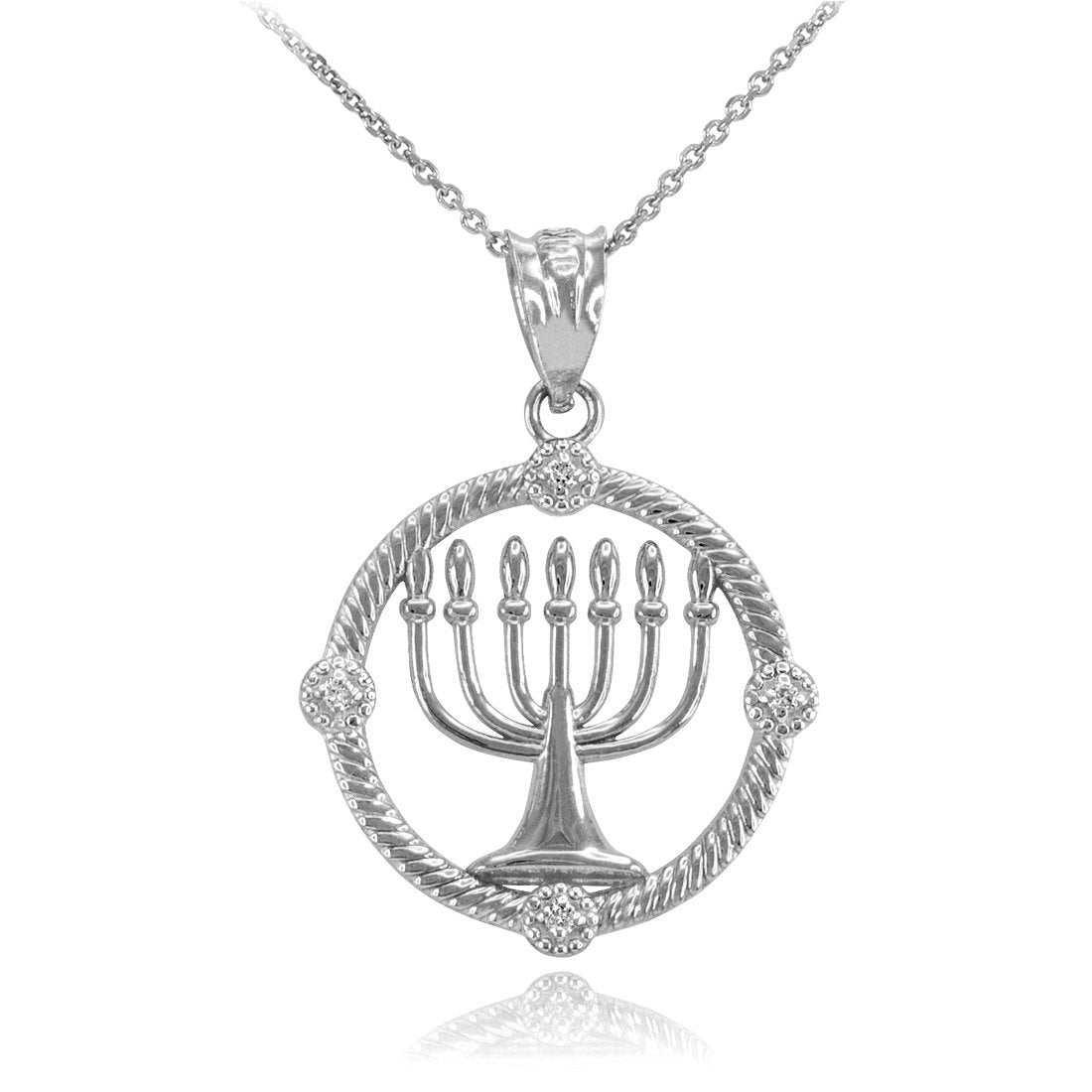 Gold Shabbat Menorah Hebrew Diamond Pendant Necklace (10k, 14k, yellow, white, rose gold) Karma Blingz