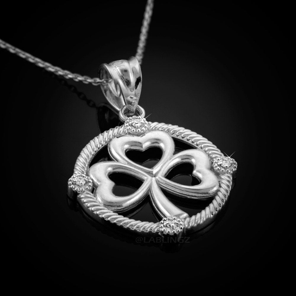 Gold Irish Shamrock Clover Diamond Pendant Necklace (10k, 14k, yellow, white, rose gold) Karma Blingz