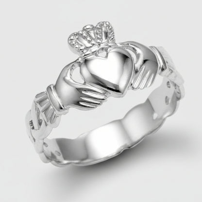 Sterling Silver Claddagh Ring - Ladies Celtic Band Irish Claddagh Ring Karma Blingz