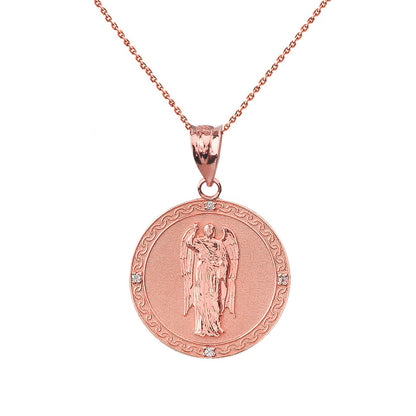 Gold Saint Gabriel Archangel Diamond Medallion Pendant Necklace Karma Blingz