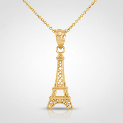 Gold Paris Eiffel Tower Charm Necklace (yellow, white, rose gold, 10k, 14k) Karma Blingz