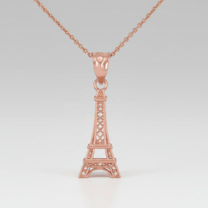 Gold Paris Eiffel Tower Charm Necklace (yellow, white, rose gold, 10k, 14k) Karma Blingz