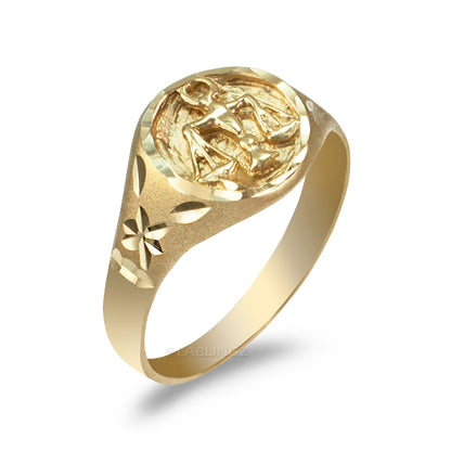 14K Yellow Gold Libra Satin DC Band Ladies Zodiac Ring Karma Blingz